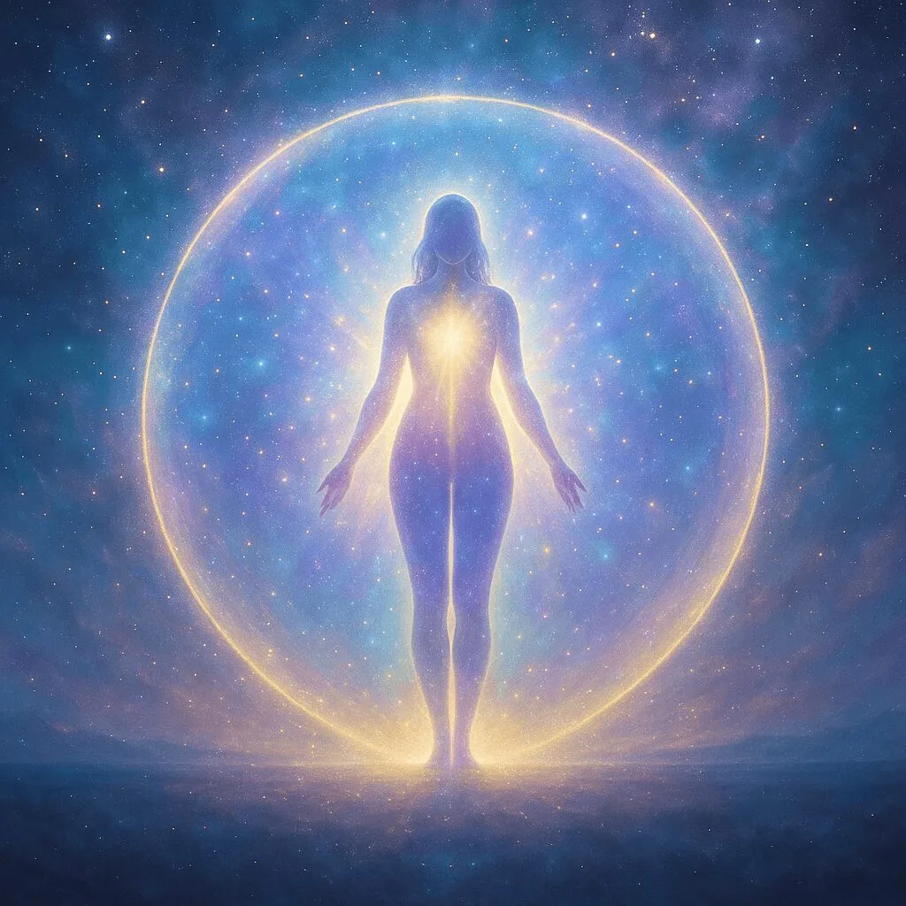 figure with light shining all around acting as an energy shield.