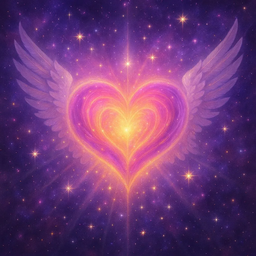 shimmering heart with wings